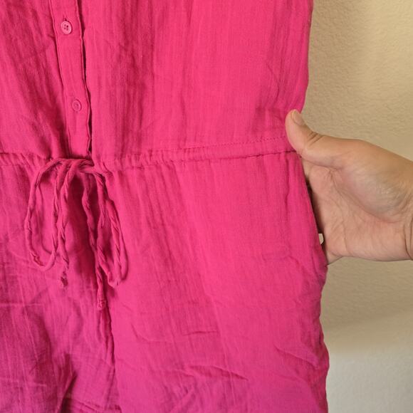 Old Navy Womens Medium Cotton Crinkle Gauze Romper Pink Beach Barbie Lightweight - Picture 6 of 7